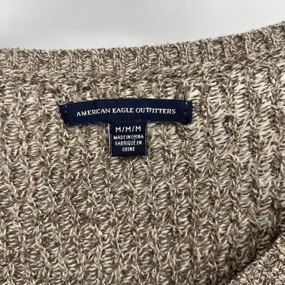 American Eagle Sweater M Open Knit Tan Oversize Boxy Womens Pullover Size Medium - Picture 7 of 9